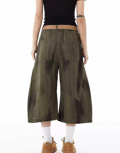 Smudged Detail Pleated Cargo Shorts Korean Street Fashion Shorts By Blacklists Shop Online at OH Vault