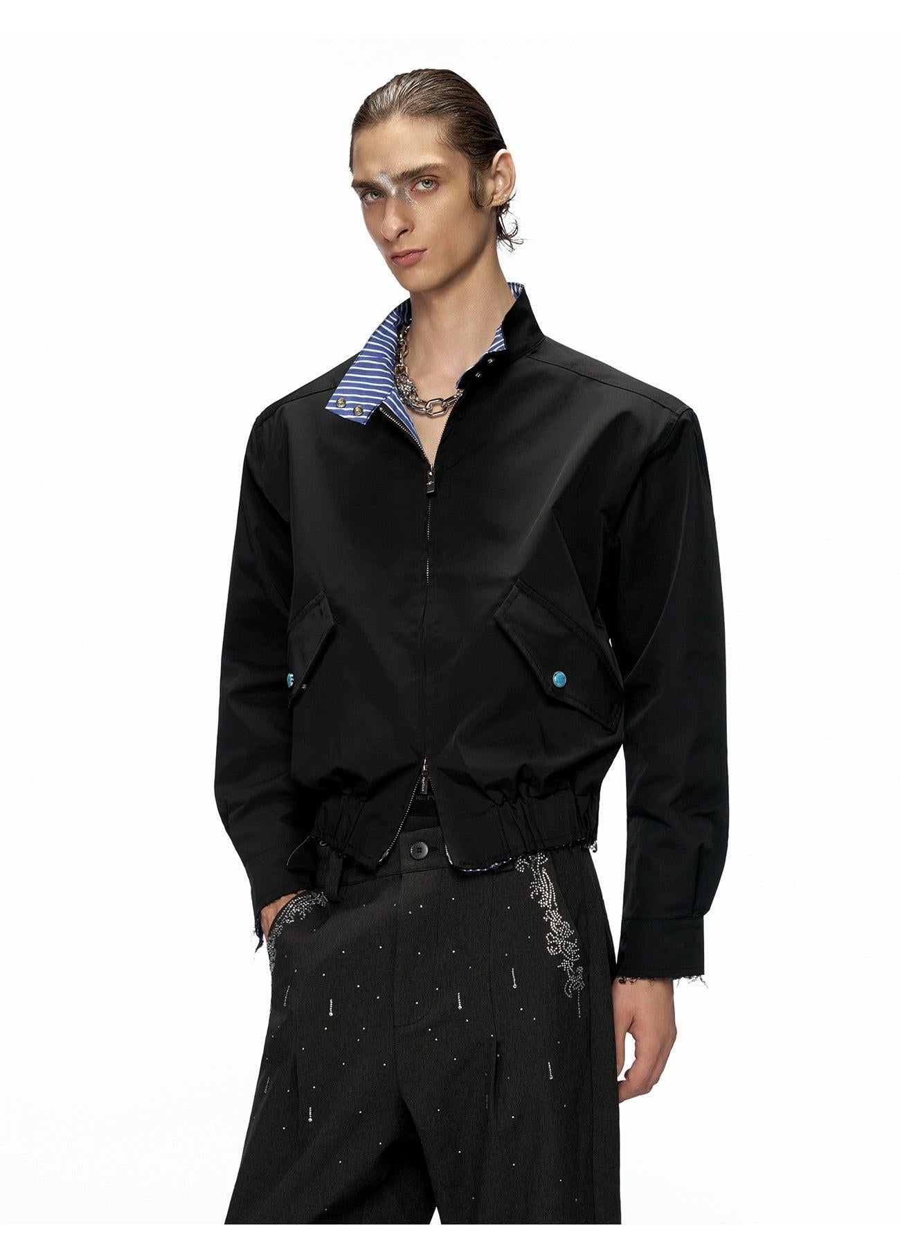 Stand Collar Striped Boxy Jacket Korean Street Fashion Jacket By Argue Culture Shop Online at OH Vault