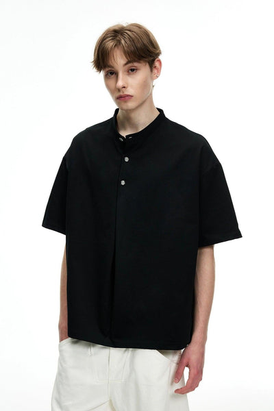Boxy Cut Half-Buttoned T-Shirt Korean Street Fashion T-Shirt By MaxDstr Shop Online at OH Vault