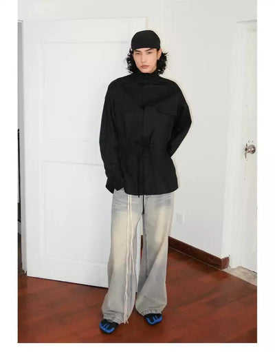 Midi Waist Drawstring Shirt Korean Street Fashion Shirt By Funky Fun Shop Online at OH Vault