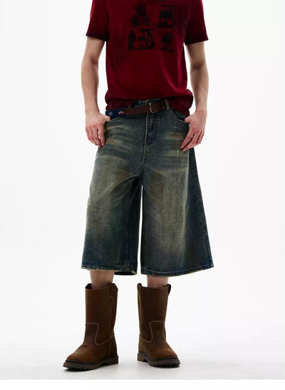 Stain Washed Wide Denim Shorts Korean Street Fashion Shorts By 77Flight Shop Online at OH Vault