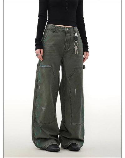 Paint Smudge Double-Knee Jeans Korean Street Fashion Jeans By Mr Nearly Shop Online at OH Vault