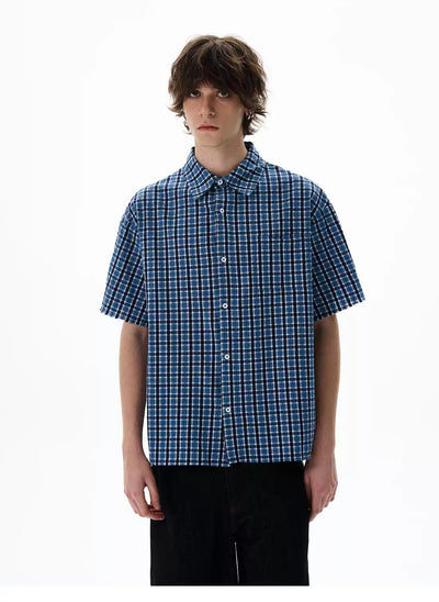 Retro Plaid Boxy Shirt Korean Street Fashion Shirt By 77Flight Shop Online at OH Vault