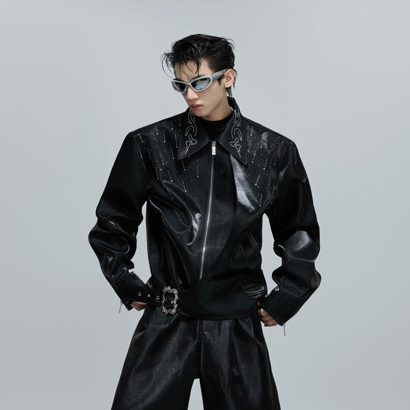 Rhinestone Detailed Coated Jacket Korean Street Fashion Jacket By Argue Culture Shop Online at OH Vault