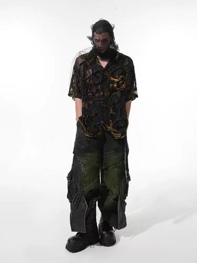 Mesh Snake Pattern Shirt Korean Street Fashion Shirt By Slim Black Shop Online at OH Vault