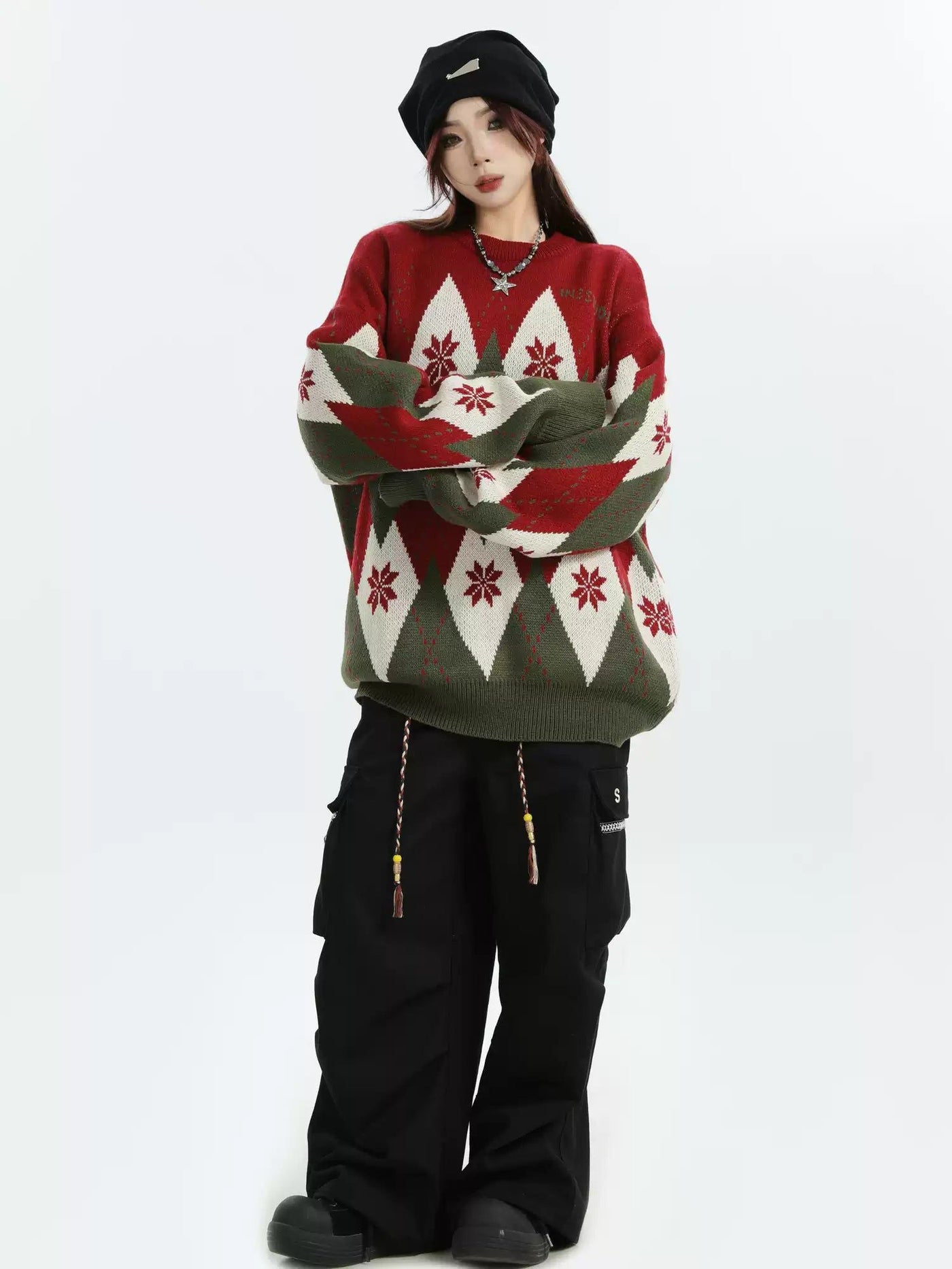 Argyle Color Contrast Sweater Korean Street Fashion Sweater By INS Korea Shop Online at OH Vault