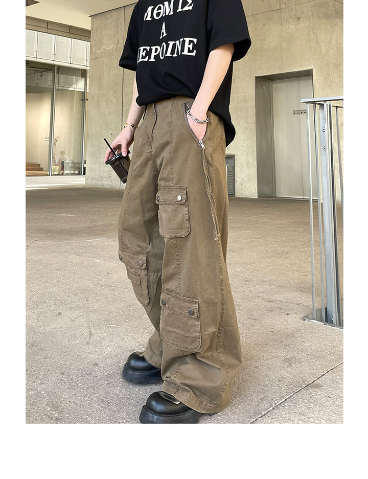【binary01】Pocket Wide Cargo Pants ★2color Asymmetric Pocket Cargo Pants