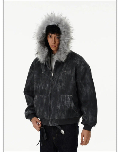 Mottled Fur Hooded Jacket Korean Street Fashion Jacket By Mr Nearly Shop Online at OH Vault