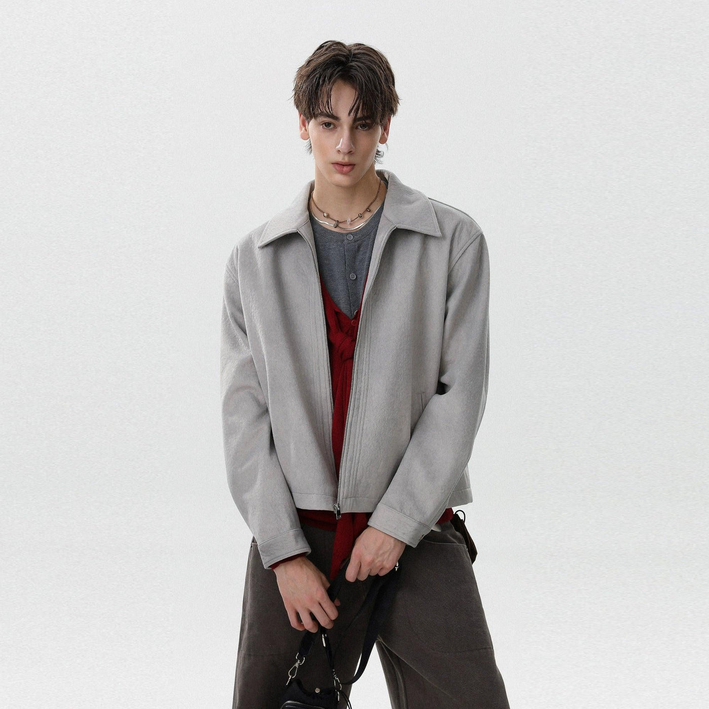 Brushed Textured Zip-Up Jacket Korean Street Fashion Jacket By Mr Nearly Shop Online at OH Vault