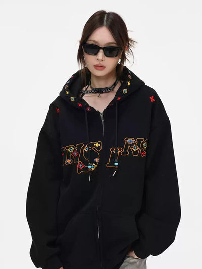Embroidered Logo & Pattern Hoodie Korean Street Fashion Hoodie By INS Korea Shop Online at OH Vault