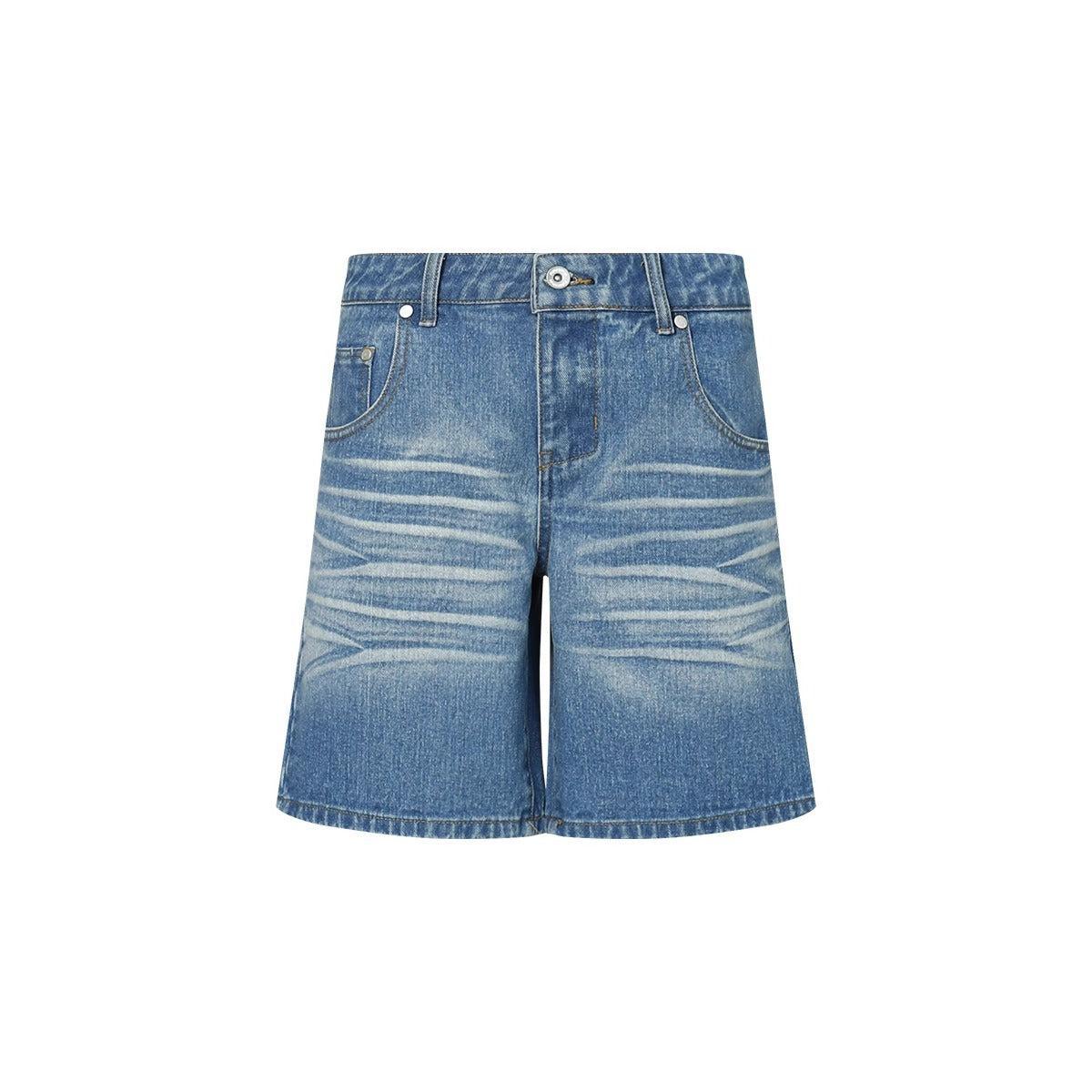 Washed Pleated Whisker Denim Shorts Korean Street Fashion Shorts By Funky Fun Shop Online at OH Vault