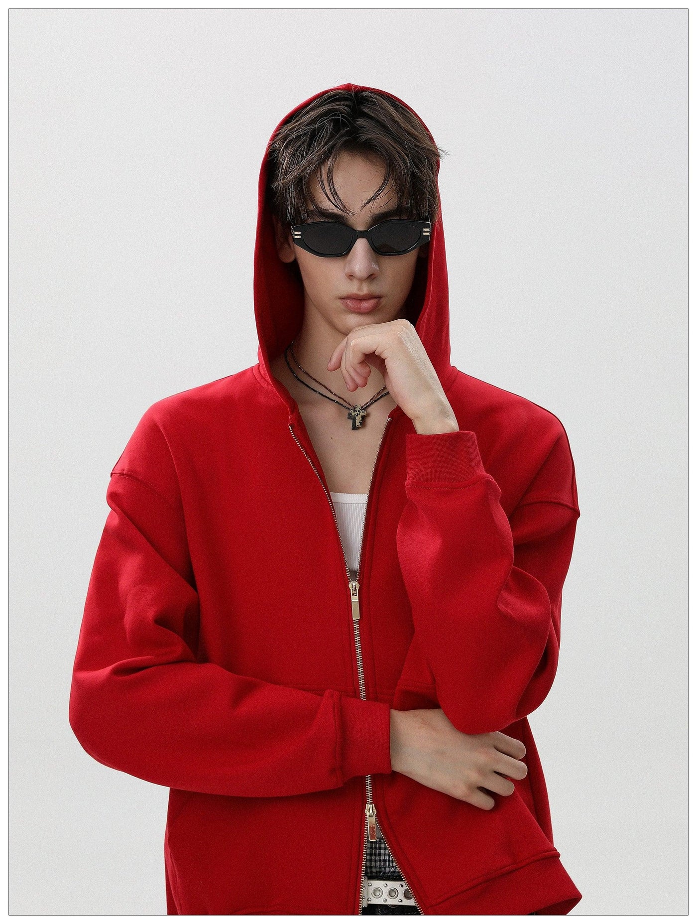 Dual-End Zip-Up Hoodie Korean Street Fashion Hoodie By Mr Nearly Shop Online at OH Vault
