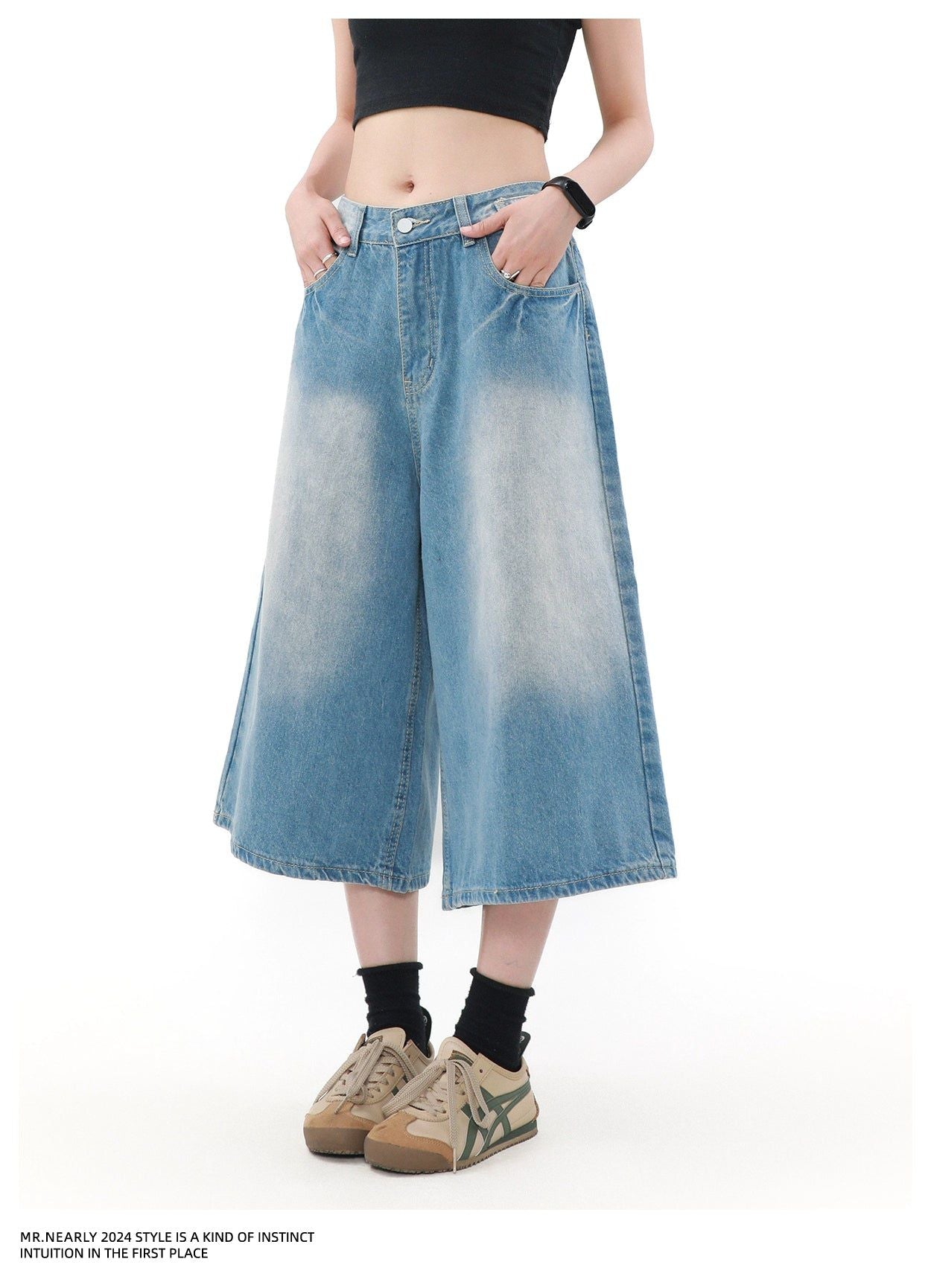 Faded Lightning Crack Denim Shorts Korean Street Fashion Shorts By Mr Nearly Shop Online at OH Vault