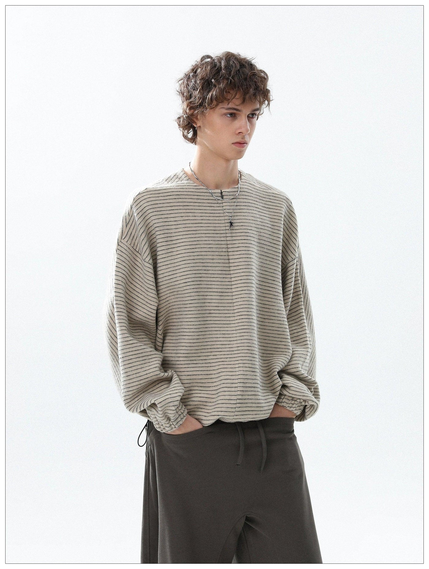 Thin Striped Clean Fit Half-Zip Korean Street Fashion Half-Zip By Mr Nearly Shop Online at OH Vault