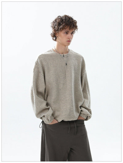 Thin Striped Clean Fit Half-Zip Korean Street Fashion Half-Zip By Mr Nearly Shop Online at OH Vault