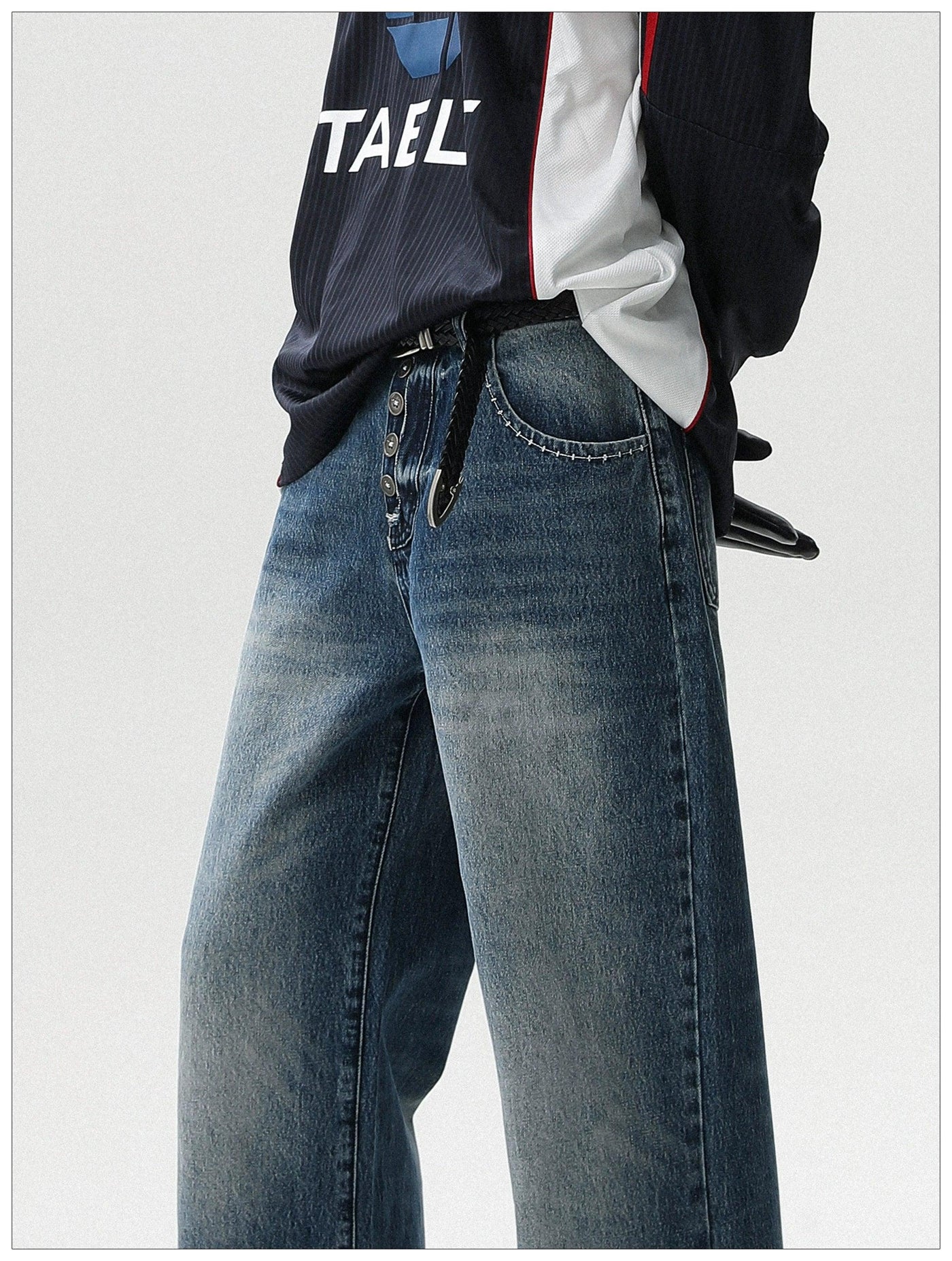 Straight Leg Faded Versatile Jeans Korean Street Fashion Jeans By Mr Nearly Shop Online at OH Vault
