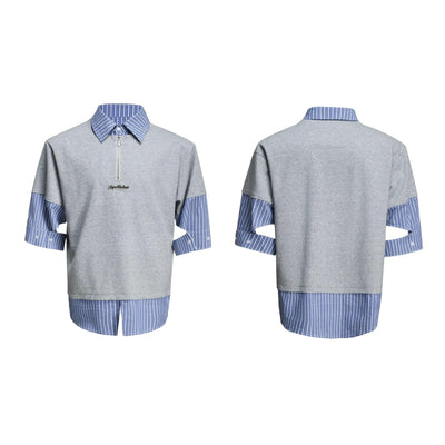 Striped Contrast Collared Half-Zip Korean Street Fashion Half-Zip By Argue Culture Shop Online at OH Vault
