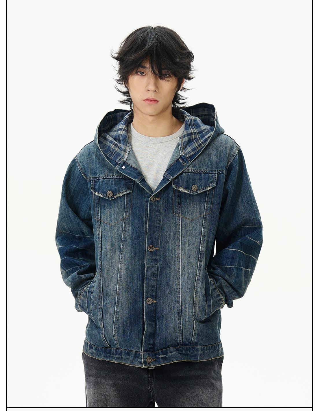 Distressed Fade Hooded Denim Jacket Korean Street Fashion Jacket By 77Flight Shop Online at OH Vault