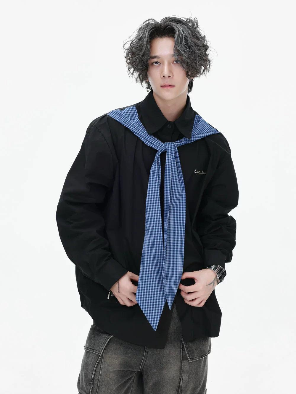 Plaid Shawl Tie Shirt Korean Street Fashion Shirt By INS Korea Shop Online at OH Vault