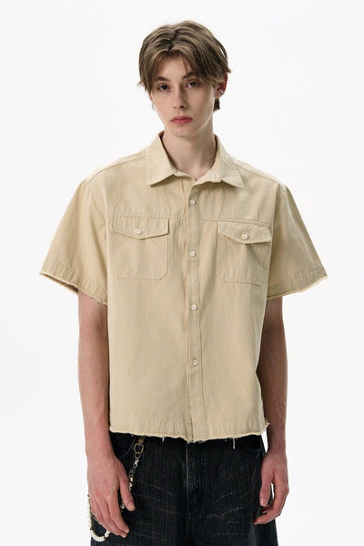 Raw Ends Breast Pocket Denim Shirt Korean Street Fashion Shirt By MaxDstr Shop Online at OH Vault