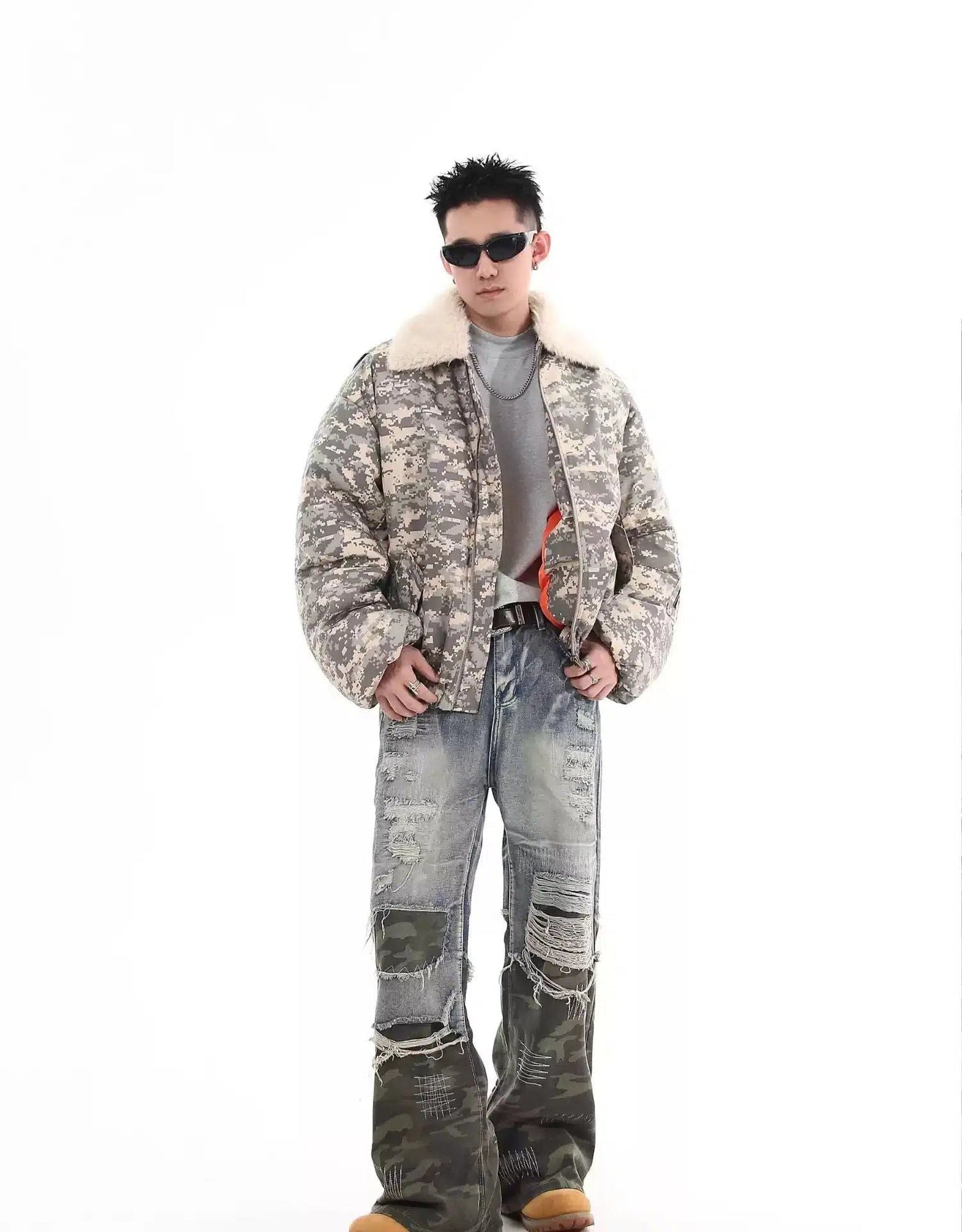 Camouflage Fur Lapel Jacket Korean Street Fashion Jacket By Blacklists Shop Online at OH Vault