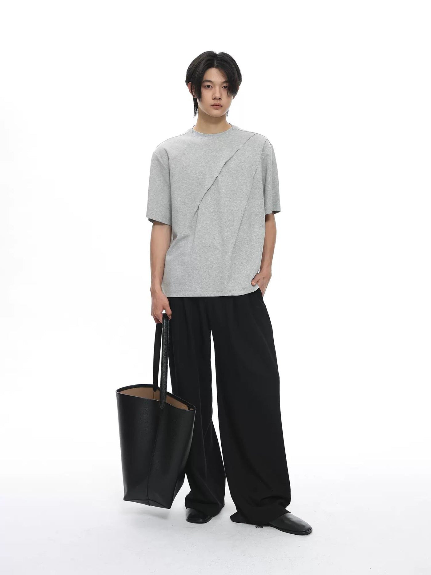 Minimal Fold Detail T-Shirt Korean Street Fashion T-Shirt By Roaring Wild Shop Online at OH Vault