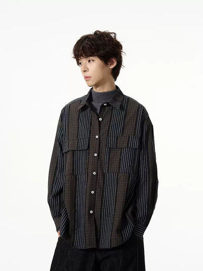 Breast Pocket Pattern Clash Shirt Korean Street Fashion Shirt By 77Flight Shop Online at OH Vault