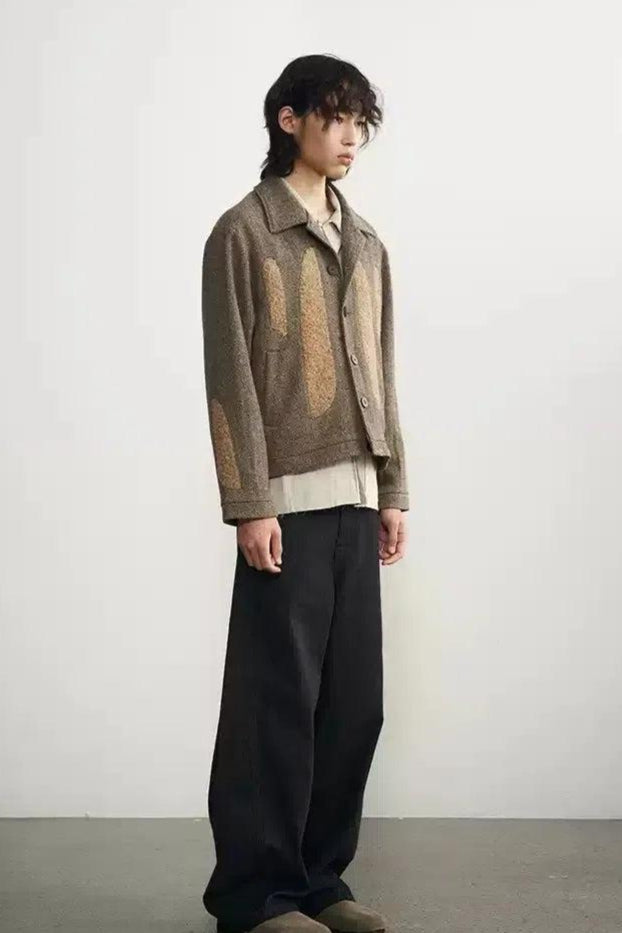 Spliced Wool Textured Jacket Korean Street Fashion Jacket By 11St Crops Shop Online at OH Vault