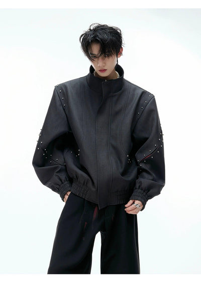 Metallic Bead Textured PU Leather Jacket Korean Street Fashion Jacket By Argue Culture Shop Online at OH Vault