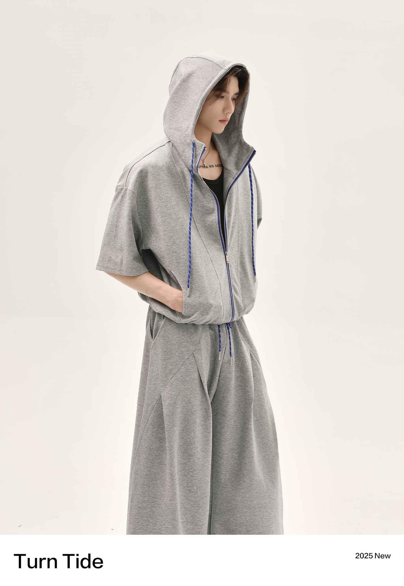 Contrast Drawstring Zipped Hoodie & Pleated Sweatpants Set Korean Street Fashion Clothing Set By Turn Tide Shop Online at OH Vault