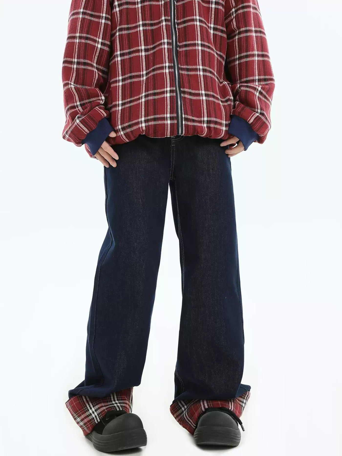 Plaid End Loose Jeans Korean Street Fashion Jeans By INS Korea Shop Online at OH Vault