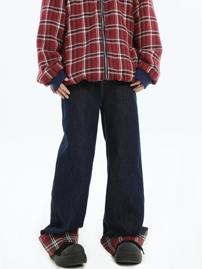 Plaid End Loose Jeans Korean Street Fashion Jeans By INS Korea Shop Online at OH Vault