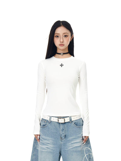 Cross Print Slim Fit L/S T-Shirt Korean Street Fashion T-Shirt By Blacklists Shop Online at OH Vault