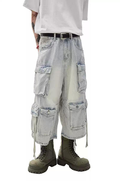 Faded Multi-Pockets Denim Shorts Korean Street Fashion Shorts By Ash Dark Shop Online at OH Vault