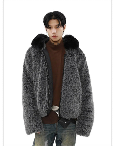 Fuzzy Hooded Jacket Korean Street Fashion Jacket By Mr Nearly Shop Online at OH Vault