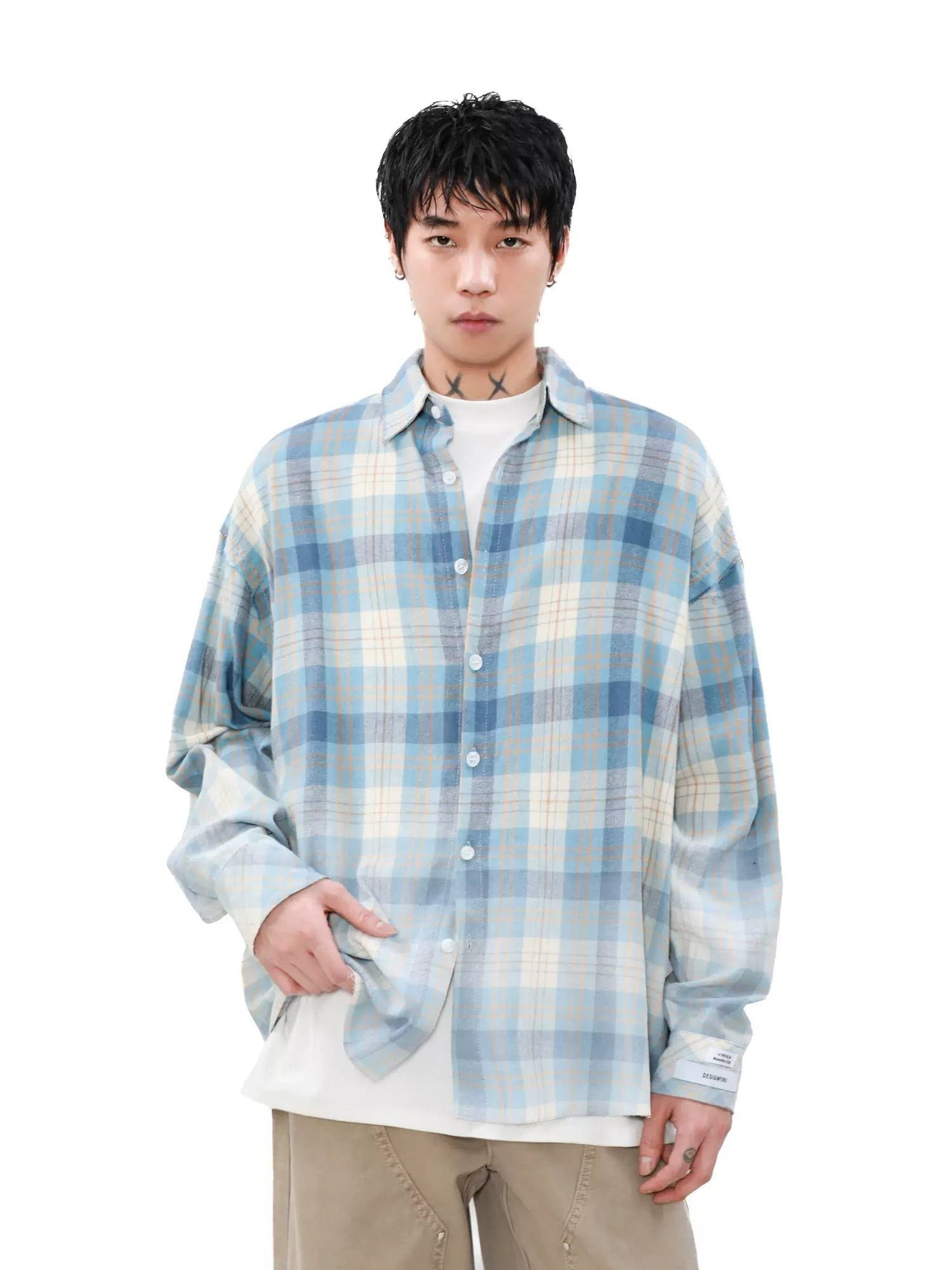 Light Gradient Fade Plaid Shirt Korean Street Fashion Shirt By Mr Nearly Shop Online at OH Vault