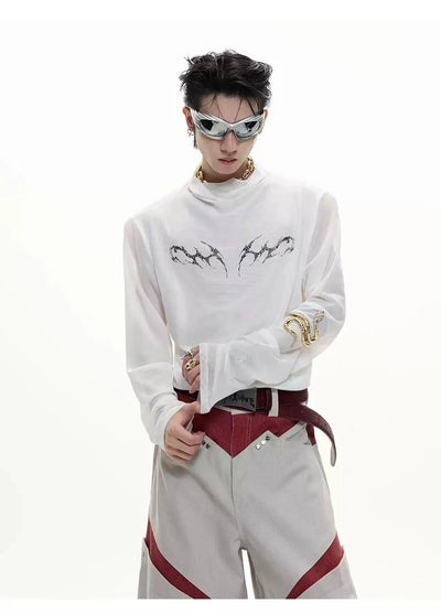 Metallic Print Mesh Long Sleeve T-Shirt Korean Street Fashion T-Shirt By Argue Culture Shop Online at OH Vault