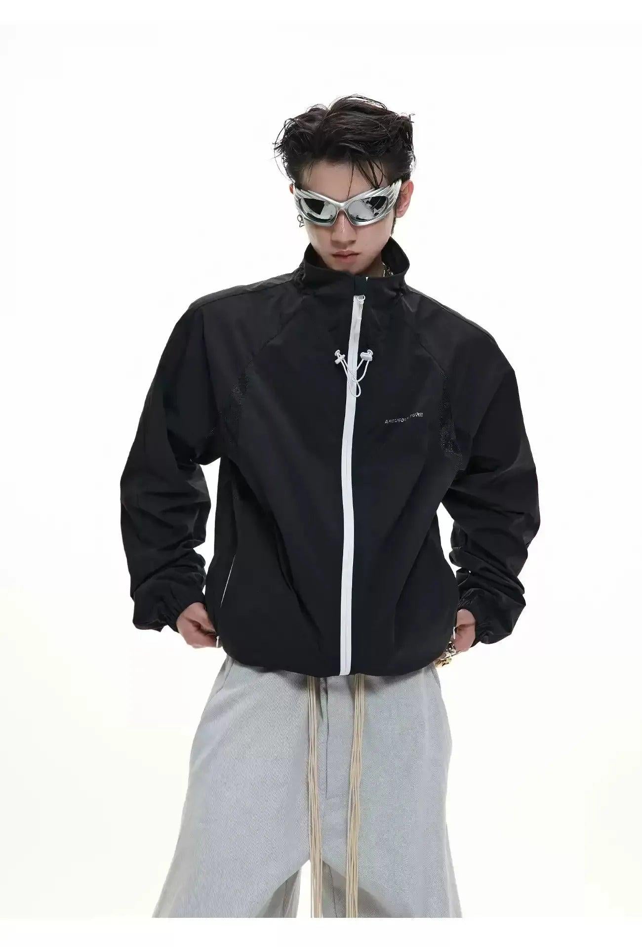 Stand Collar Contrast Zipper Windbreaker Jacket Korean Street Fashion Jacket By Argue Culture Shop Online at OH Vault