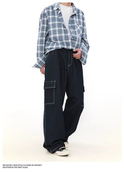 Stitched Flap Pocket Wide Cargo Pants Korean Street Fashion Pants By Mr Nearly Shop Online at OH Vault