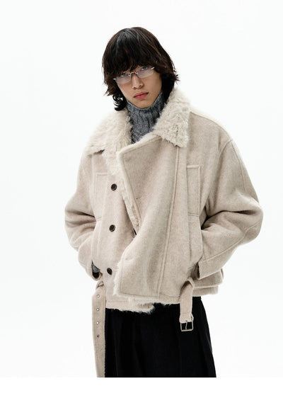 Sherpa Brushed Textured Belted Jacket Korean Street Fashion Jacket By 77Flight Shop Online at OH Vault
