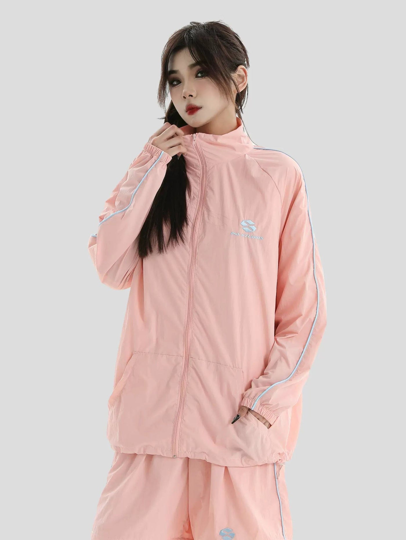 Sun Protection Thin Jacket & Nylon Shorts Set Korean Street Fashion Clothing Set By INS Korea Shop Online at OH Vault