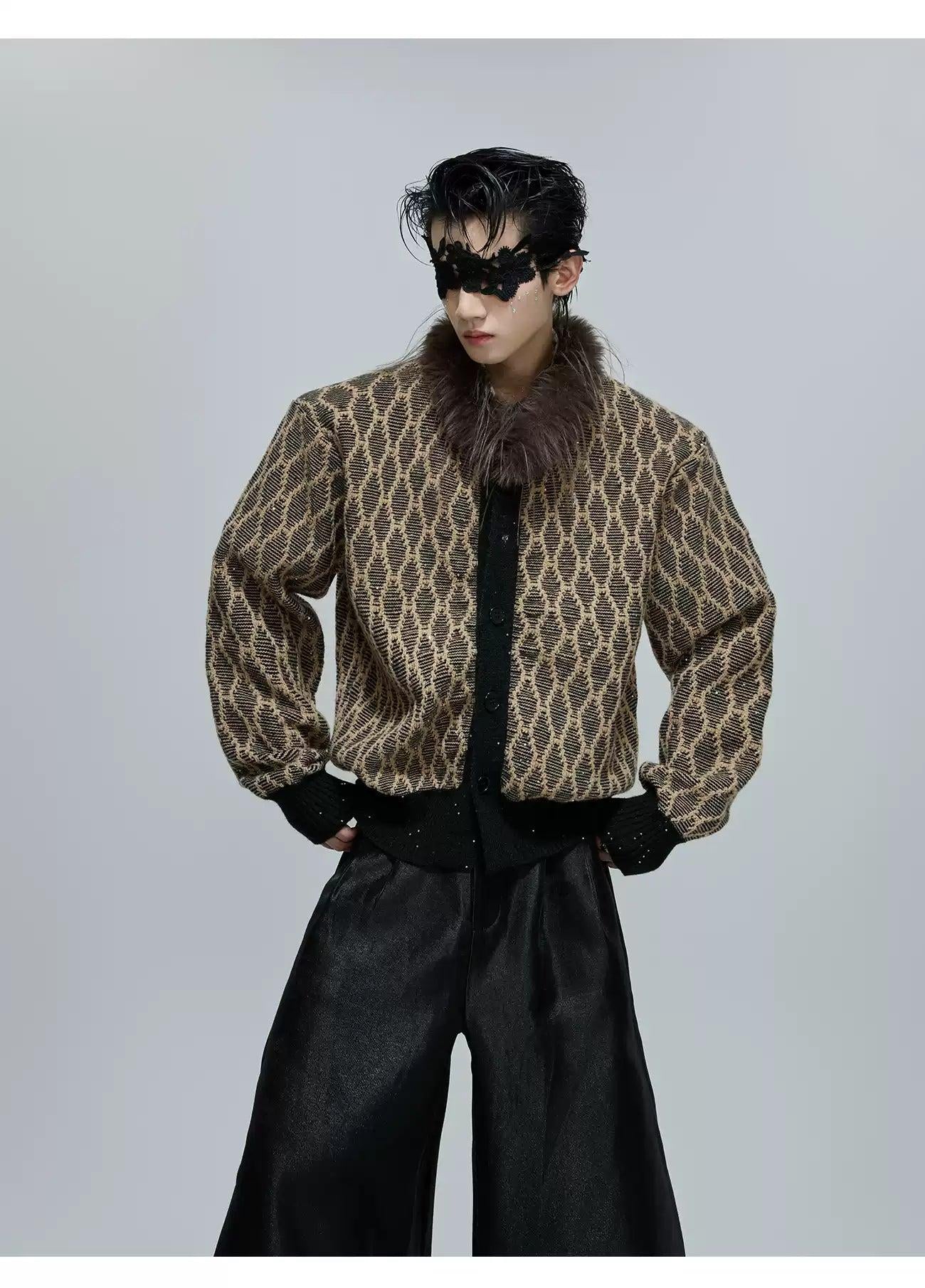 Faux Fur Neck Patterned Jacket Korean Street Fashion Jacket By Argue Culture Shop Online at OH Vault