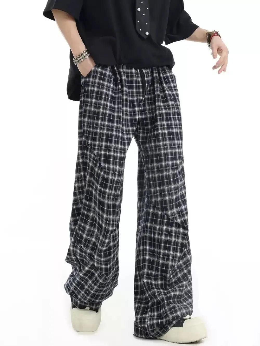 Elastic Pleated Plaid Pants Korean Street Fashion Pants By INS Korea Shop Online at OH Vault