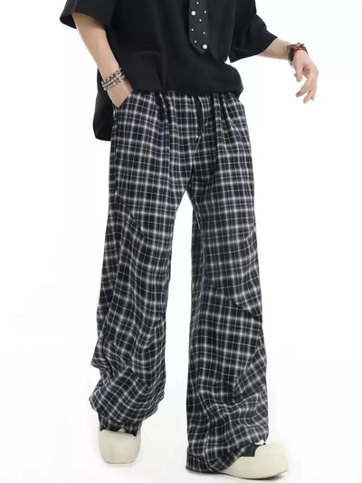 Elastic Pleated Plaid Pants Korean Street Fashion Pants By INS Korea Shop Online at OH Vault