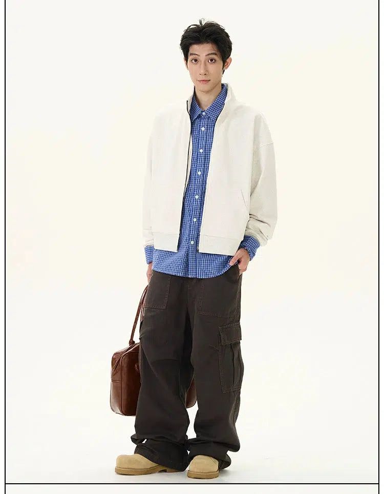 Solid High Collar Zipped Jacket Korean Street Fashion Jacket By 77Flight Shop Online at OH Vault