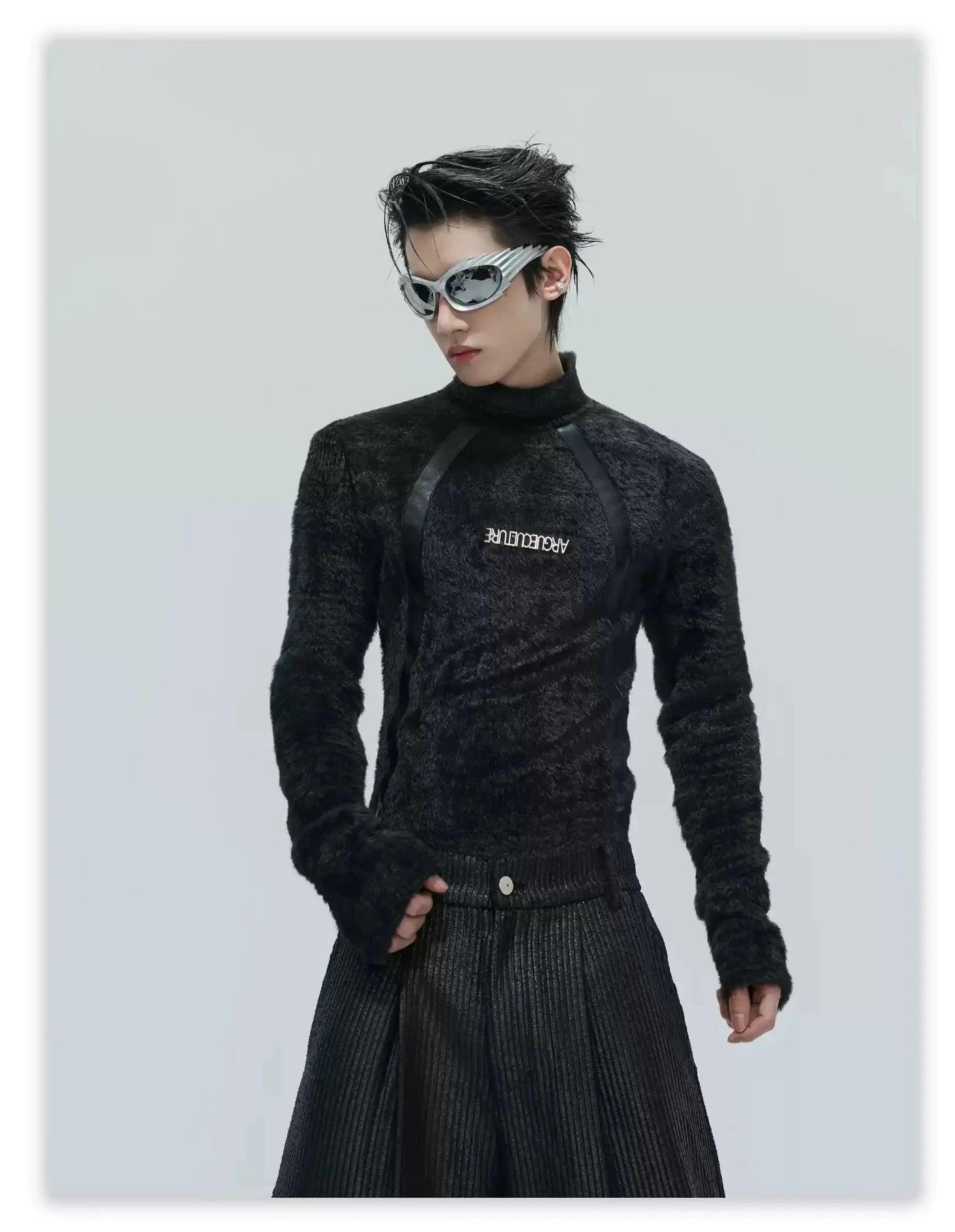 Furry Textured Flipped Logo Crewneck Korean Street Fashion Mockneck By Argue Culture Shop Online at OH Vault