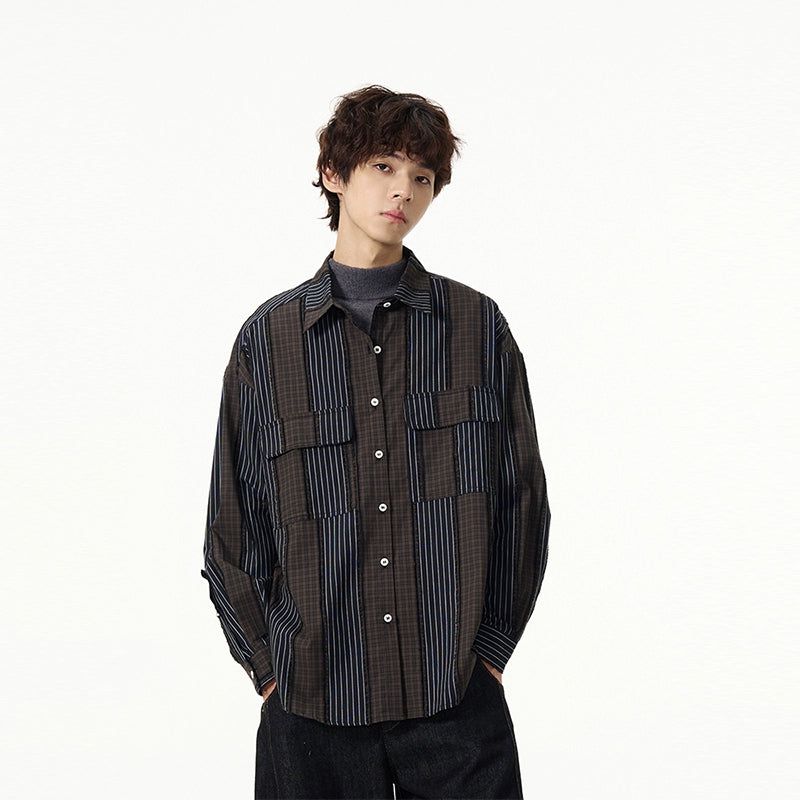 Breast Pocket Pattern Clash Shirt Korean Street Fashion Shirt By 77Flight Shop Online at OH Vault