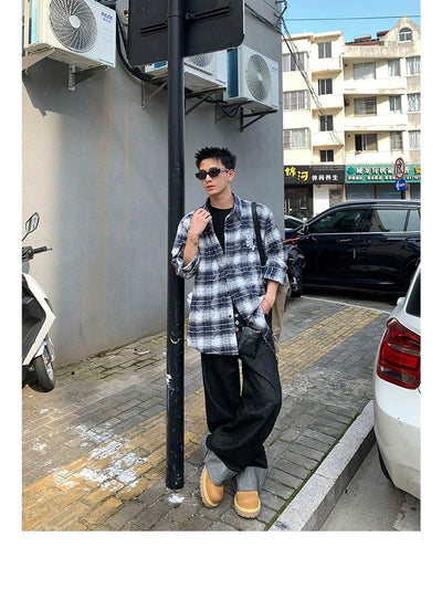 Argyle Textured Plaid L/S Shirt Korean Street Fashion Shirt By Poikilotherm Shop Online at OH Vault