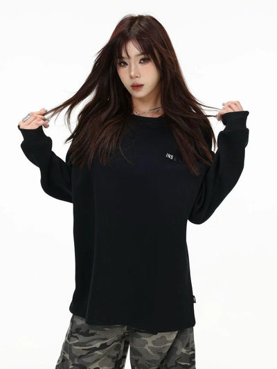 Basic Metallic Logo Crewneck Korean Street Fashion Crewneck By INS Korea Shop Online at OH Vault