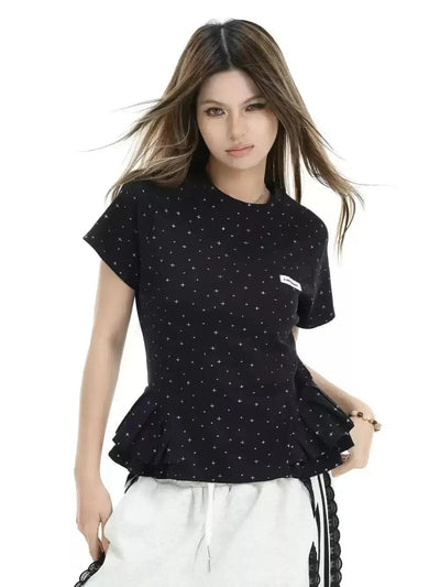 Starburst Pleated Lace T-Shirt Korean Street Fashion T-Shirt By INS Korea Shop Online at OH Vault
